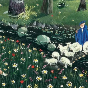 Zoom de la reproduction du tableau les moutons d'Alexandre le berger de Mady de la Giraudière